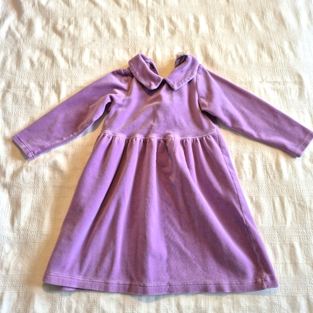 Hanna Andersson girls size 110 or 5 lavender velour collared dress VGUC